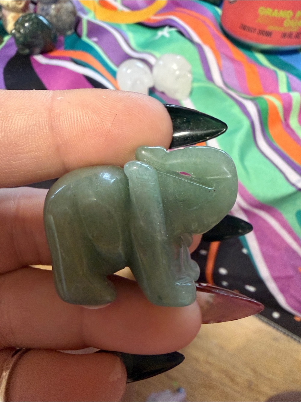 Hand-Carved Green adventurine Elephant mini figurine